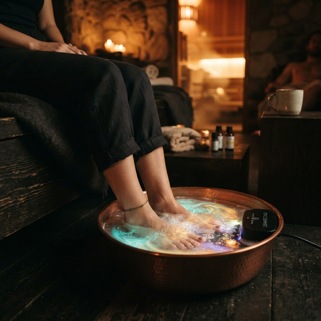 Infrared Sauna with Mineral Detox Foot Bath — a note on mechanism